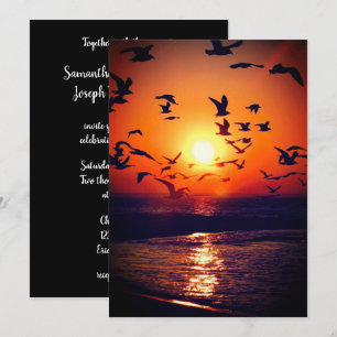 Invitation Mouettes au coucher du soleil Photo orange et Mari