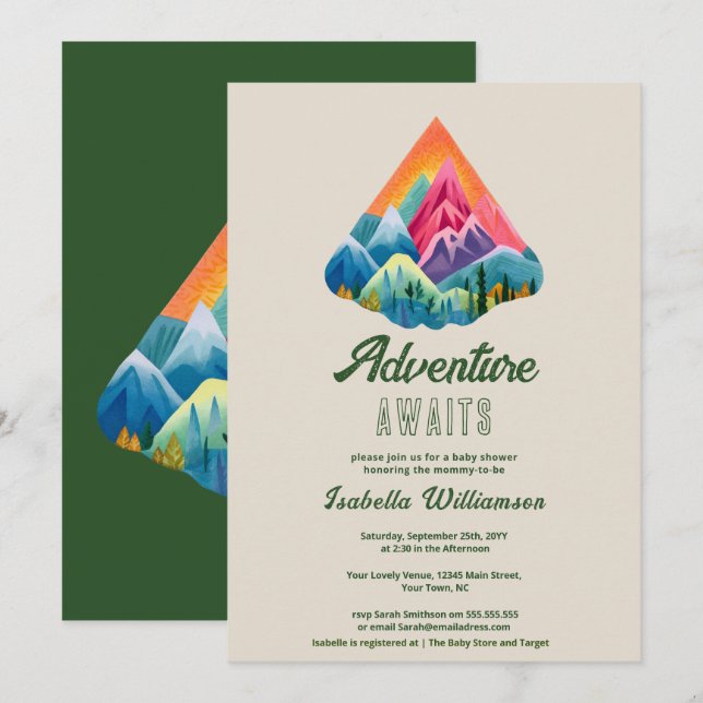 Invitation Mountain Adventure Attend le Baby shower (Devant / Derrière)