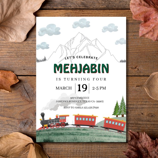 Invitation Mountain Adventure Steam Train Anniversaire (Mountain Adventure Steam Train Birthday Invitation
)