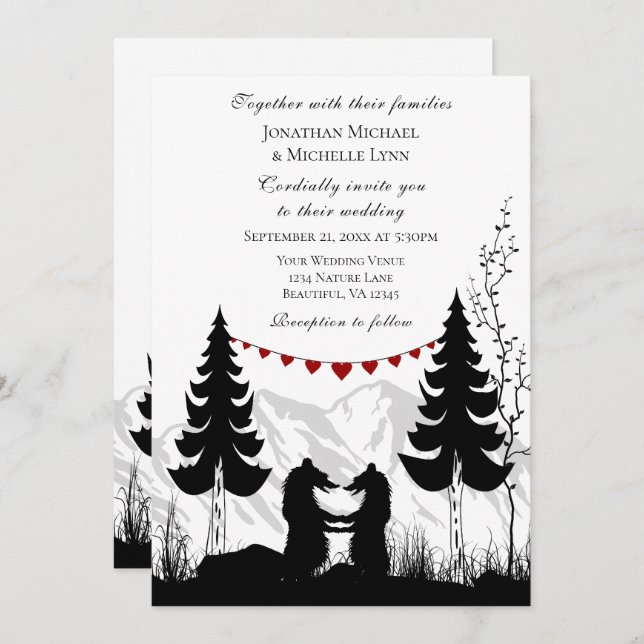 Invitation Mountain Bears Love and Thanks on Back Mariage (Devant / Derrière)