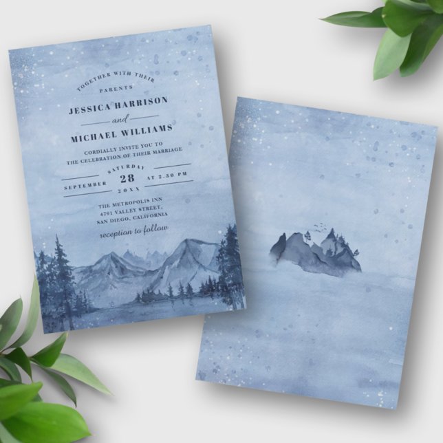 Invitation Mountain Lake Pine Trees Light Blue Winter Wedding (Créateur téléchargé)