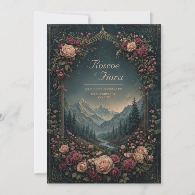 Invitation Mountain Landscape and Floral Arch Wedding (Devant)