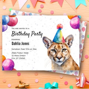 Invitation Mountain Lion Cougar Puma Animal fête d'anniversai