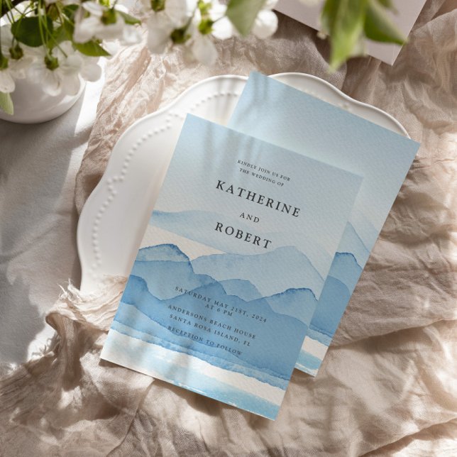 Invitation Mountain Range Blue Destination Wedding (Créateur téléchargé)