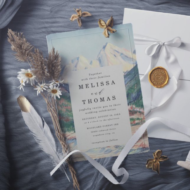 Invitation Mountain Tree Forest Rustic Budget QR Code Wedding (Créateur téléchargé)