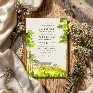 Invitation Mountain Trees Forest Rustic QR Code Wedding