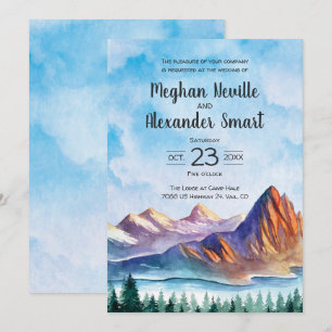 Invitation Mountain Wedding Invite water, pines, big sky