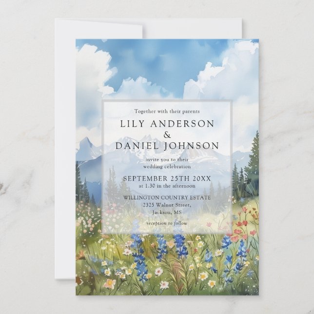 Invitation Mountain Wildflowers Floral QR Code Wedding (Devant)