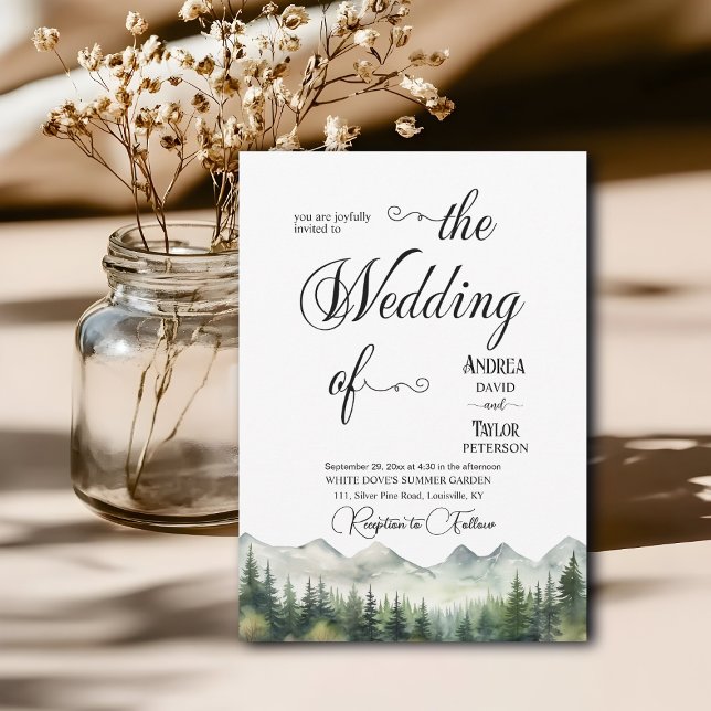 Invitation Mountains Pines Elegant Calligraphy Wedding (Créateur téléchargé)