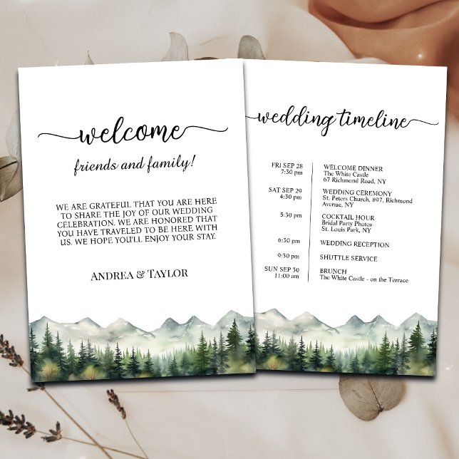 Invitation Mountains Pines Wedding Bag Letter & Timeline Card (Créateur téléchargé)