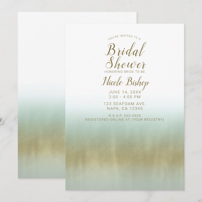 Invitation Mousse d'or Blanc Elegant Fête des mariées de plag (Devant / Derrière)
