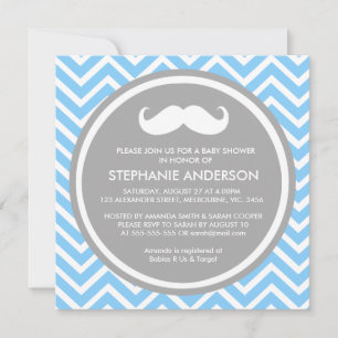 Invitation Moustache chevron gris citron et citron