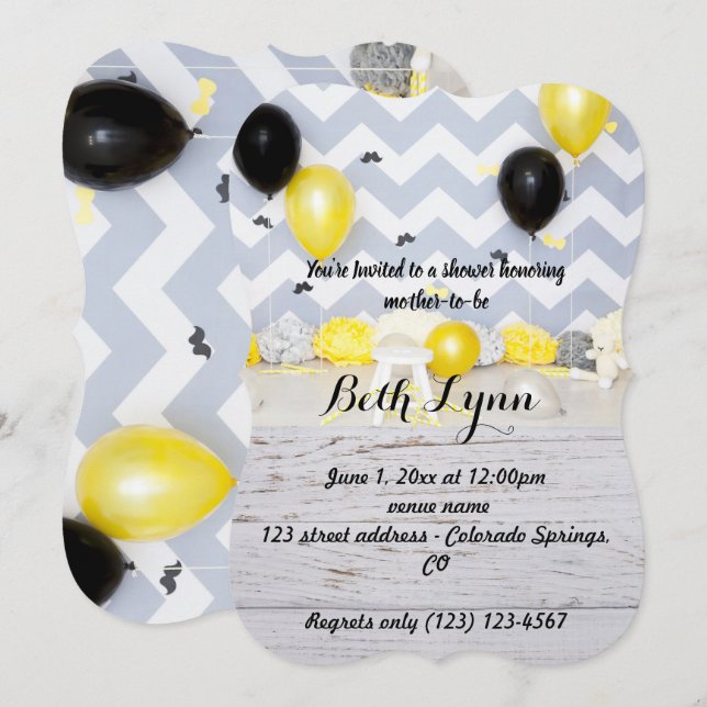 Invitation Moustache de Baby Shower destinée à la Destinée (Devant / Derrière)