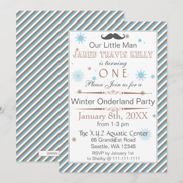 Invitation moustache hiver merveilleux 1ère fête d'anniversai (Devant / Derrière)
