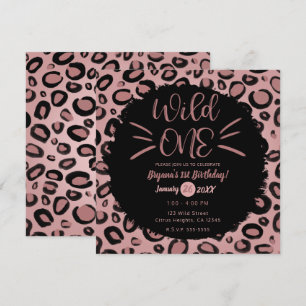 Invitation Moustaches Roses & Noires WILD ONE Fête d'annivers