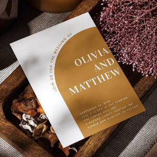 Invitation Moutarde typographie moderne mariage arch + QR