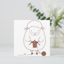Invitation Mouton Mignon qui Tricote de la Laine Marron