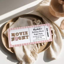 Movie Night Birthday Party Pink Ticket Style 
