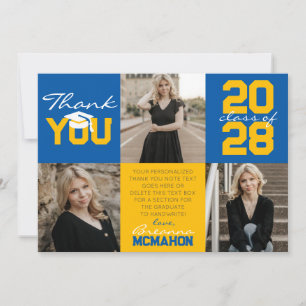 Invitation Moyen bleu et or 3 Merci de graduation photo
