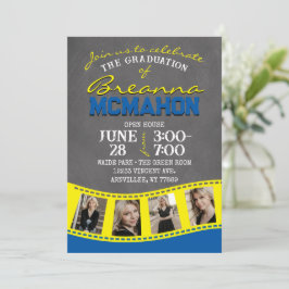 Invitation Moyenne Bleu & Jaune Paillettes Filmstrip Grad