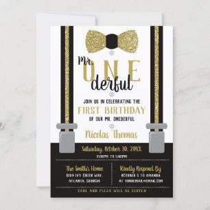 Invitation Mr. ONEderful Birthday Invitation, Noir, Or
