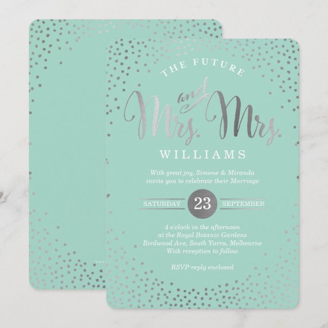 Invitation MRS & MRS STYLISH MARIAGE confetti ment argent (Devant / Derrière)