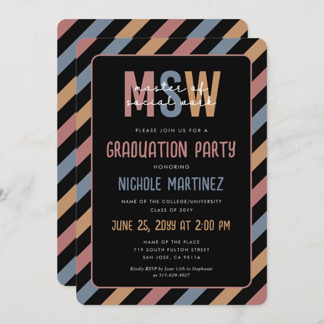 Invitation MSW Master of Social Work Graduation Retro (Devant / Derrière)