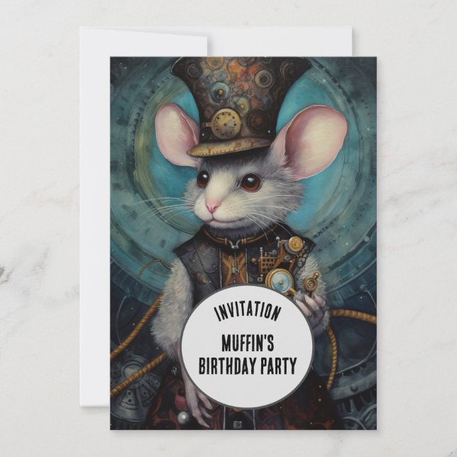 Invitation Muffin Steampunk Animal Nom personnalisé (Devant)