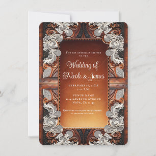 Invitation Multi Couleur Cuir & Aspect Lanières Mariage Rusti