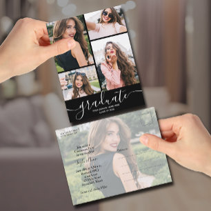 Invitation Multi Photo Black Graduation Party