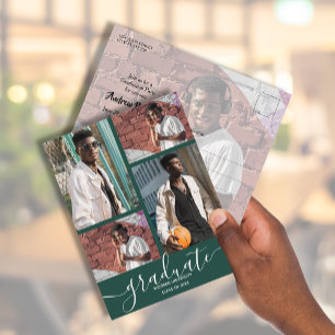 Invitation Multi Photo Dark Green Graduation Party