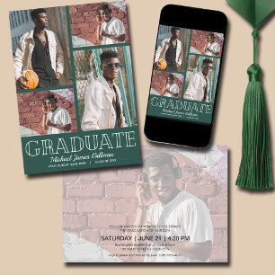 Invitation Multi Photo Dark Green Graduation Party