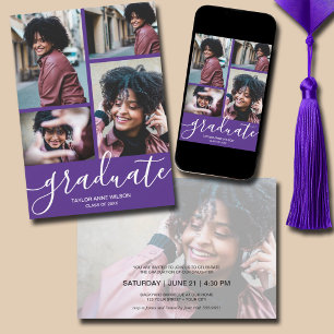 Invitation Multi Photo Purple Graduation Party