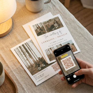 Invitation Multiphoto Collage QR Code Minimaliste Mariage