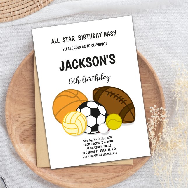 Invitation multisport pour garçons (All Star Birthday Bash Sports Invitations)