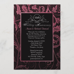Invitation Mûre et framboise damassé 12e anniversaire de mari