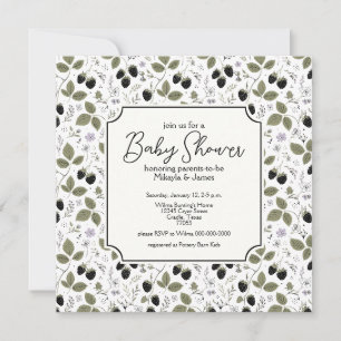 Invitation Mûres Fleurs de Lavande Élégantes Baby Shower