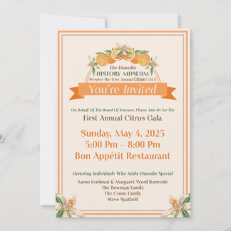 Invitation Musée d'histoire de Dunedin 2025 Gala Citrus