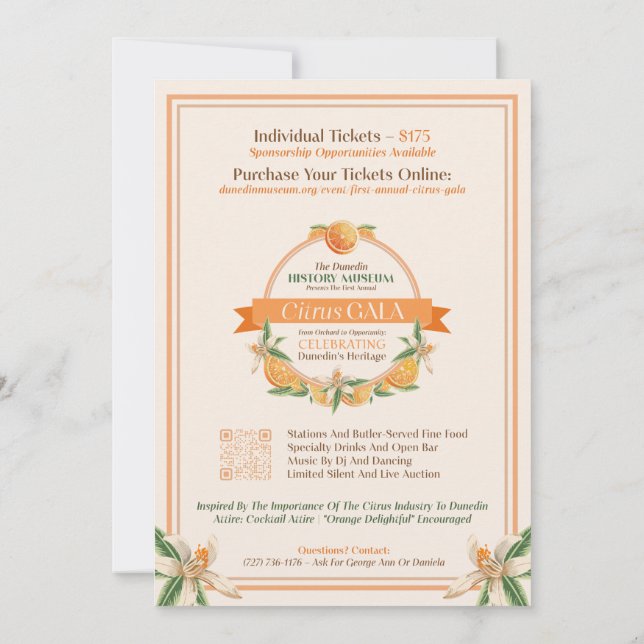 Invitation Musée d'histoire de Dunedin 2025 Gala Citrus (Dos)