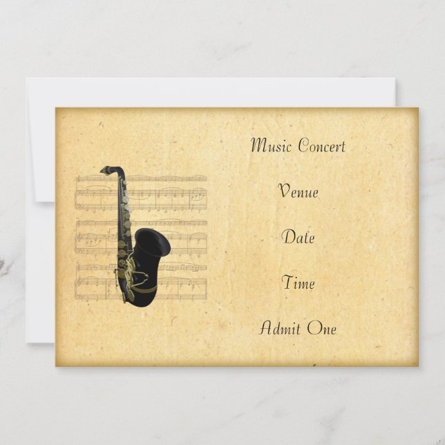 Invitation Music Concert Admission Billet Saxophone Thème (Devant)