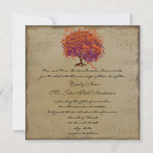 Invitation Musical Gold Orange Plum Heart Leaf Mariages