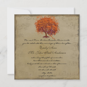 Invitation Musical Gold Orange Plum Heart Leaf Mariages