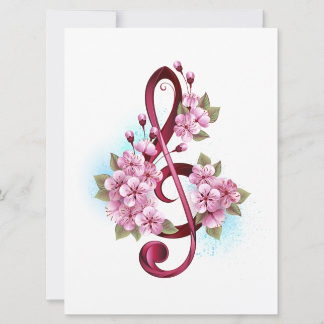 Invitation Musical treble clef notes with sakura flowers (Devant)
