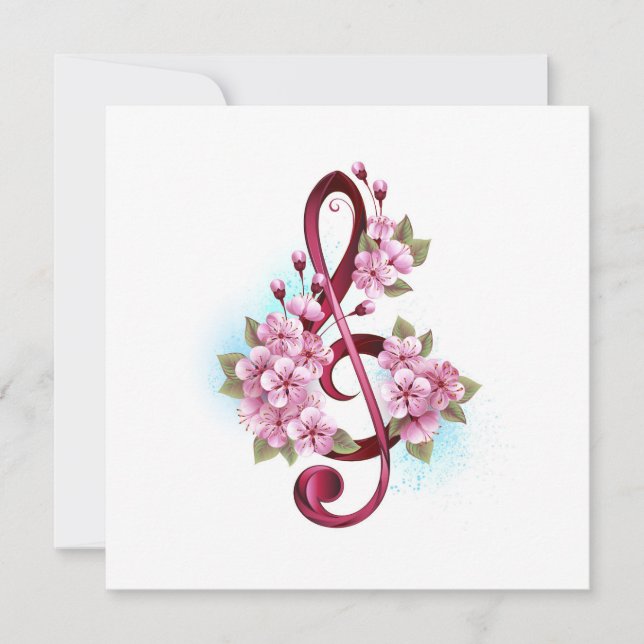 Invitation Musical treble clef notes with sakura flowers (Devant)