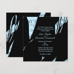 Invitation Musique Abstraite noire et bleu en poudre