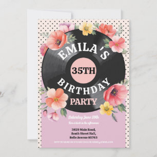 Invitation Musique Anniversaire Floral 1950 Femmes