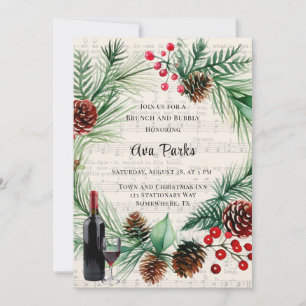 Invitation Musique de Noël Rouge Berry Wreath Brunch et Bubbl