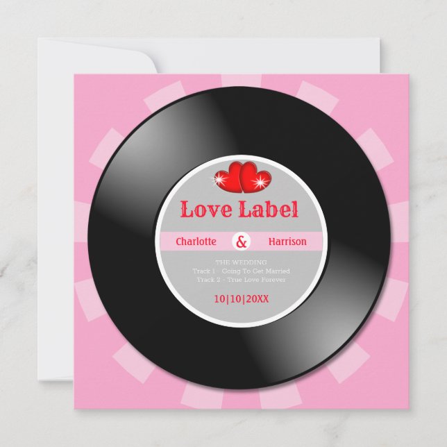 Invitation Musique Disque Vinyle Rétro Mariage (Devant)