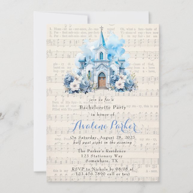 Invitation Musique Dusty Blue Church Bachelorette (Devant)