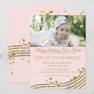 Invitation Musique et Coeurs d'anniversaire
